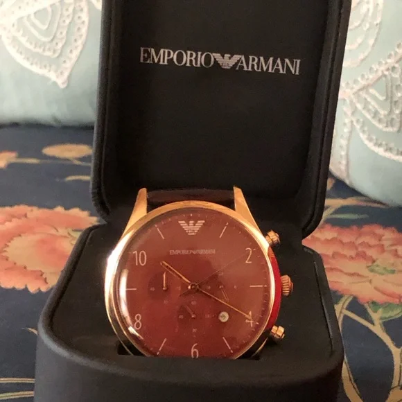 Emporio Armani Classic Chronograph Burgundy Dial Leather Strap Watch for Men - Picture 12 of 12